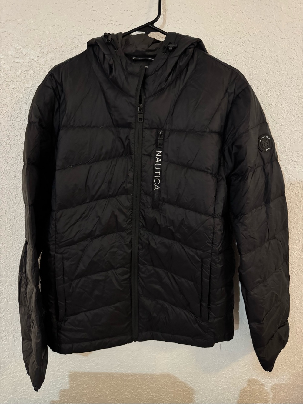 Nautica Men's Black Quilted Hooded Puffer Coat